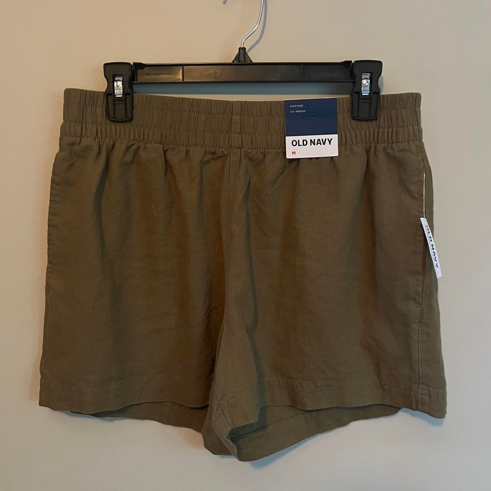 Old Navy Olive Green Linen Shorts M Lined Pockets Minimalist Coastal